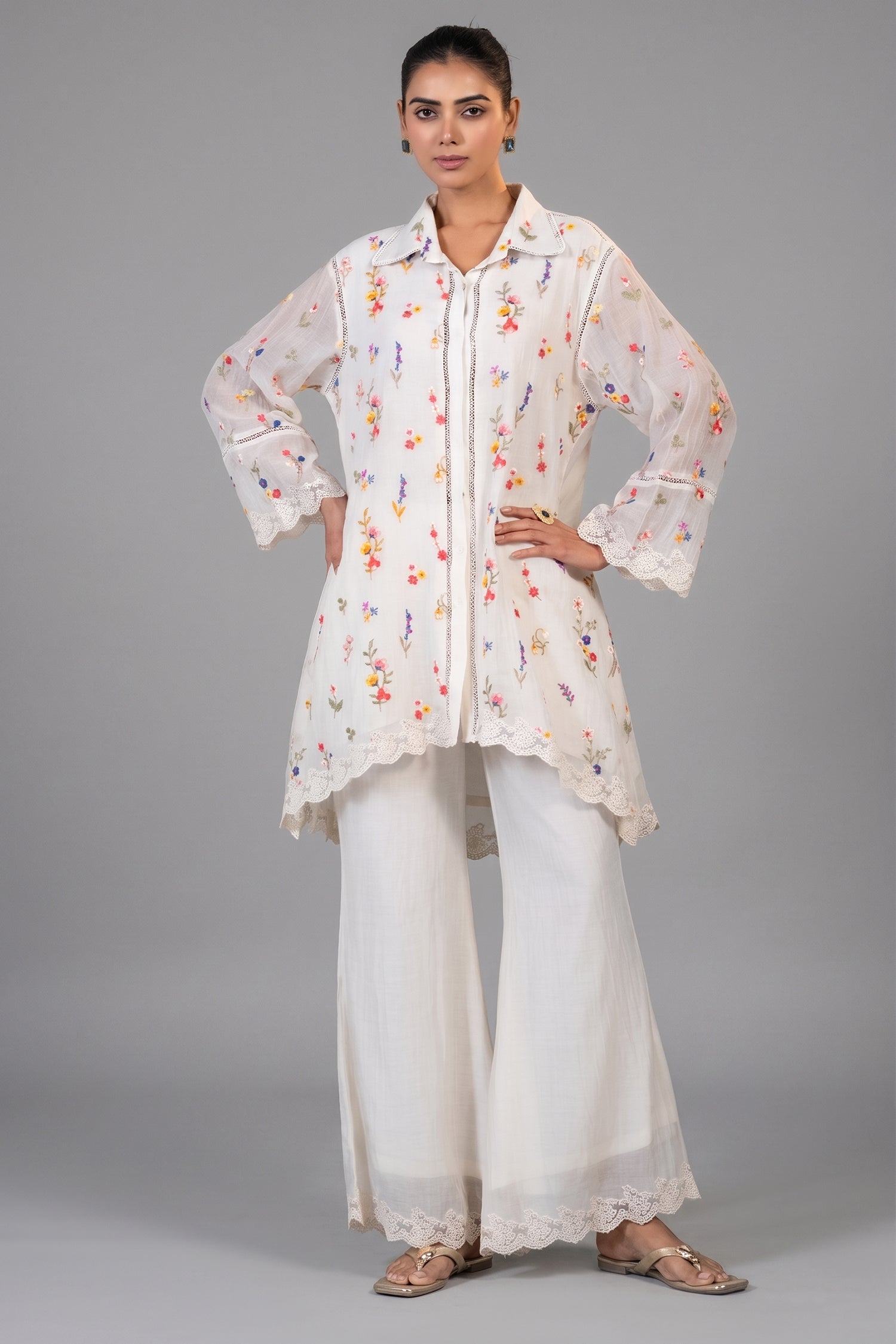 Ivory White Soft Cotton Co-Ord Set front view minimal smart-casual wear