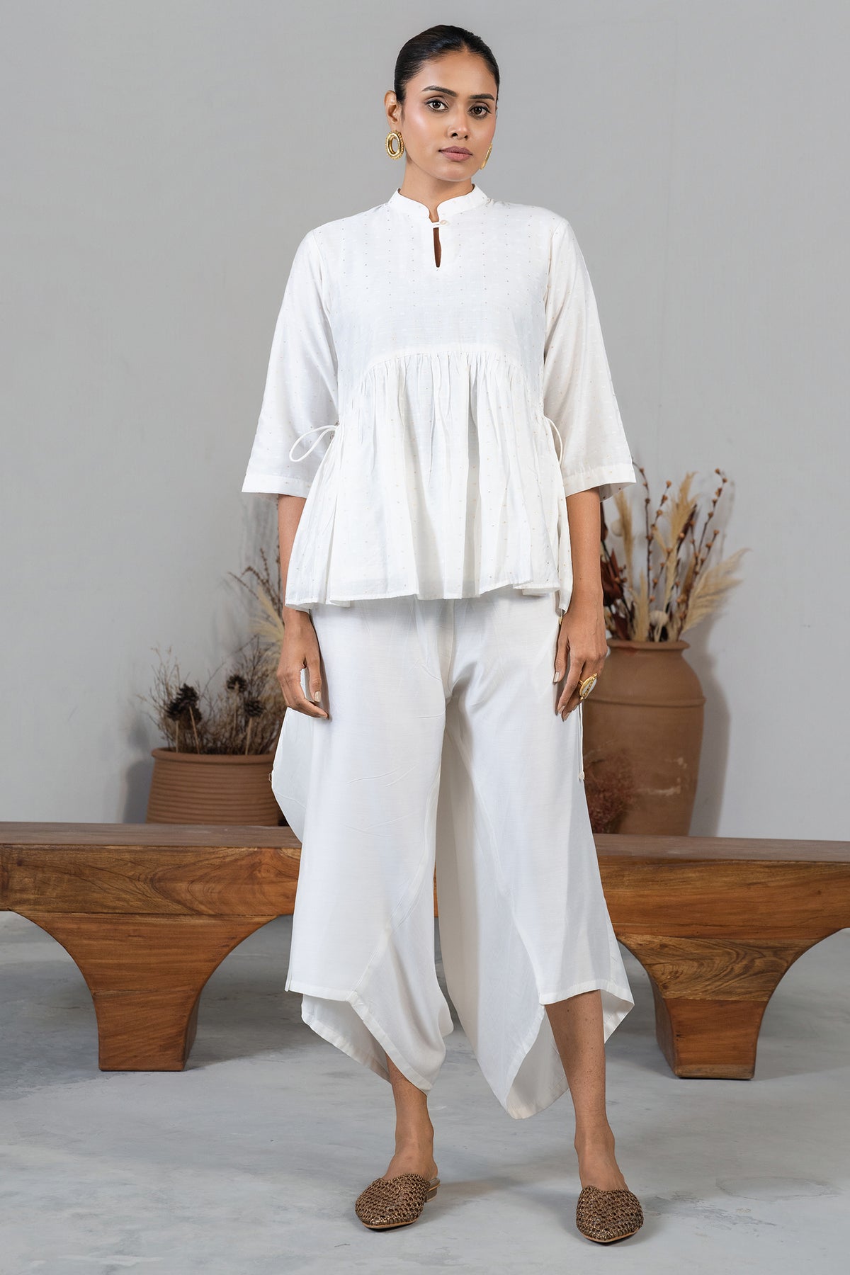 Styling details of the lightweight Ivory White Soft Cotton Co-Ord Set