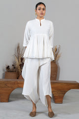 Full length elegant silhouette of contemporary Ivory White Soft Cotton Co-Ord Set