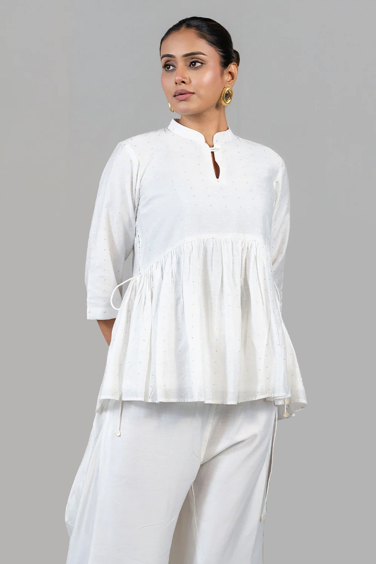 Close up of the premium breathable fabric on Ivory White Soft Cotton Co-Ord Set