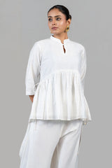 Close up of the premium breathable fabric on Ivory White Soft Cotton Co-Ord Set