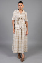 Ivory Jute Embroidered Tie Up Dress front view bohemian luxury fashion