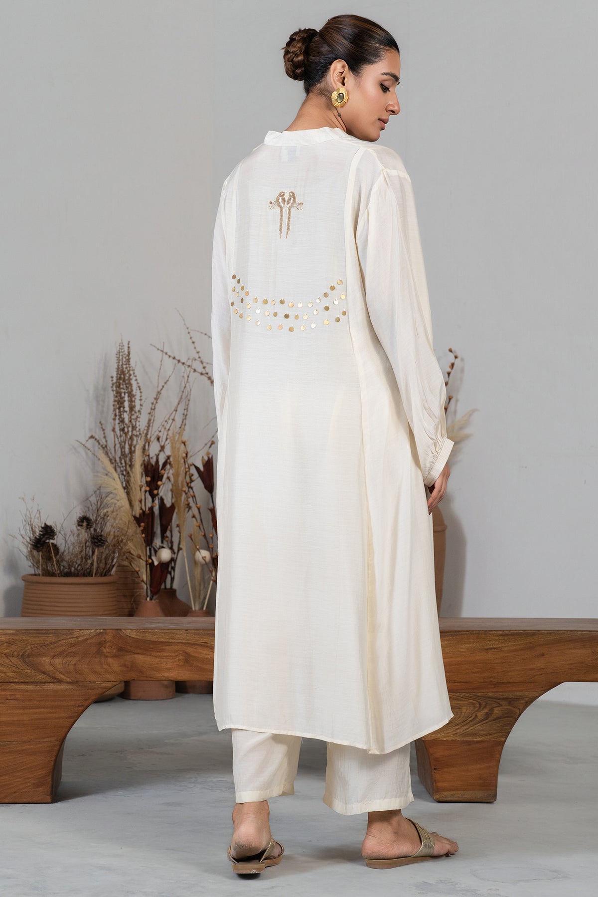 Ivory Cream Muslin Silk Co-Ord Set highlighting soft iridescent luxury fabric weave