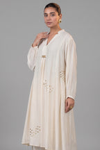 Ivory Cream Muslin Silk Co-Ord Set close up of premium fabric texture and sheen