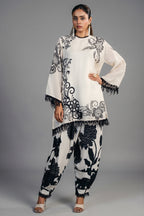 Ivory Cream Linen Floral Printed Co-Ord Set front view smart-casual wear