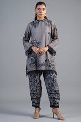 Grey Linen Floral Printed Co-Ord Set front view smart-casual wear