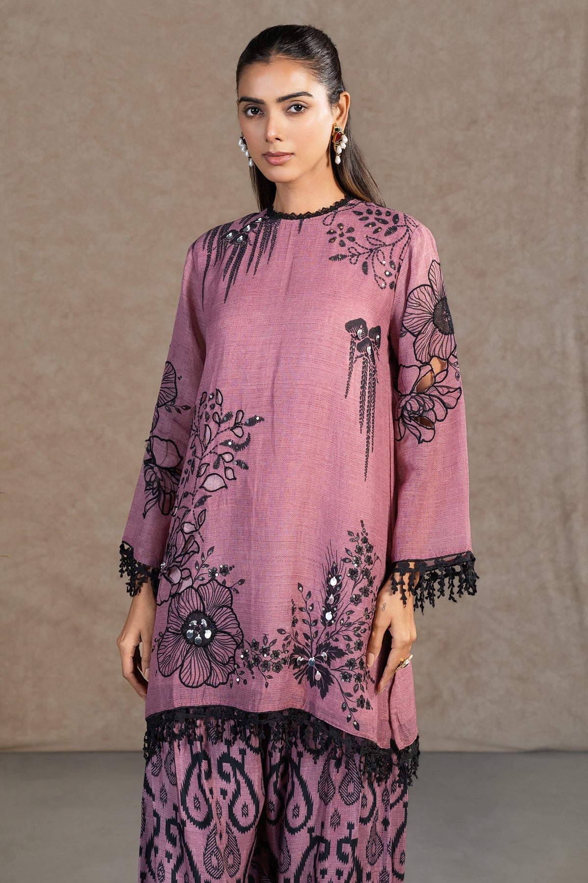 Minimalist Dusty Pink Linen Floral Printed Co-Ord Set for women fashion