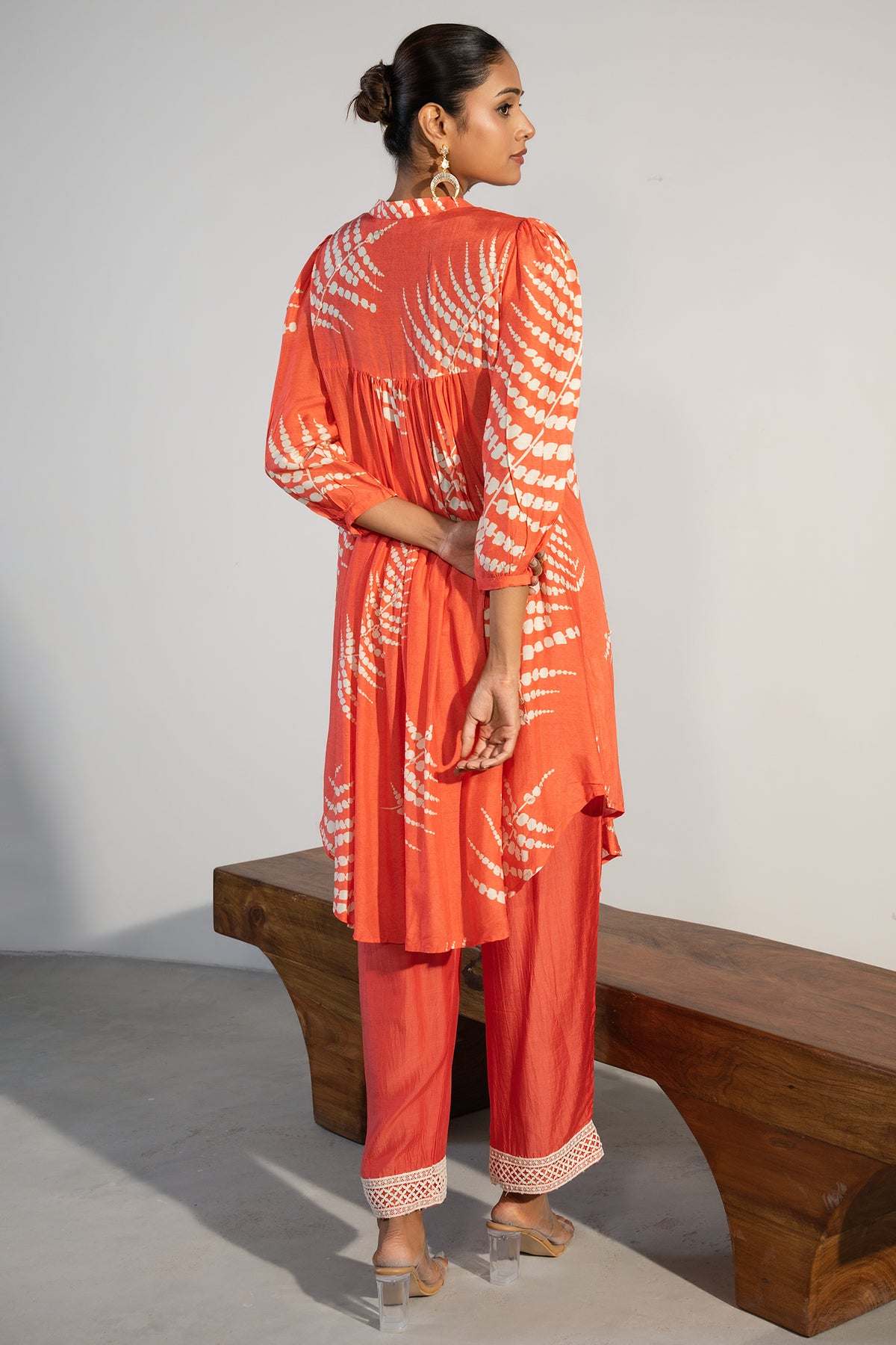 Orange Crepe Printed Kurti with Pant - orange crepe saree