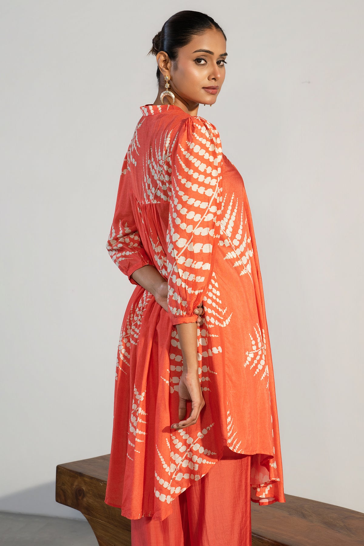 Orange Crepe Printed Kurti with Pant - orange crepe saree