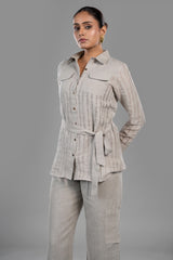 Close up of premium breathable fabric on Grey Linen Co-Ord Set