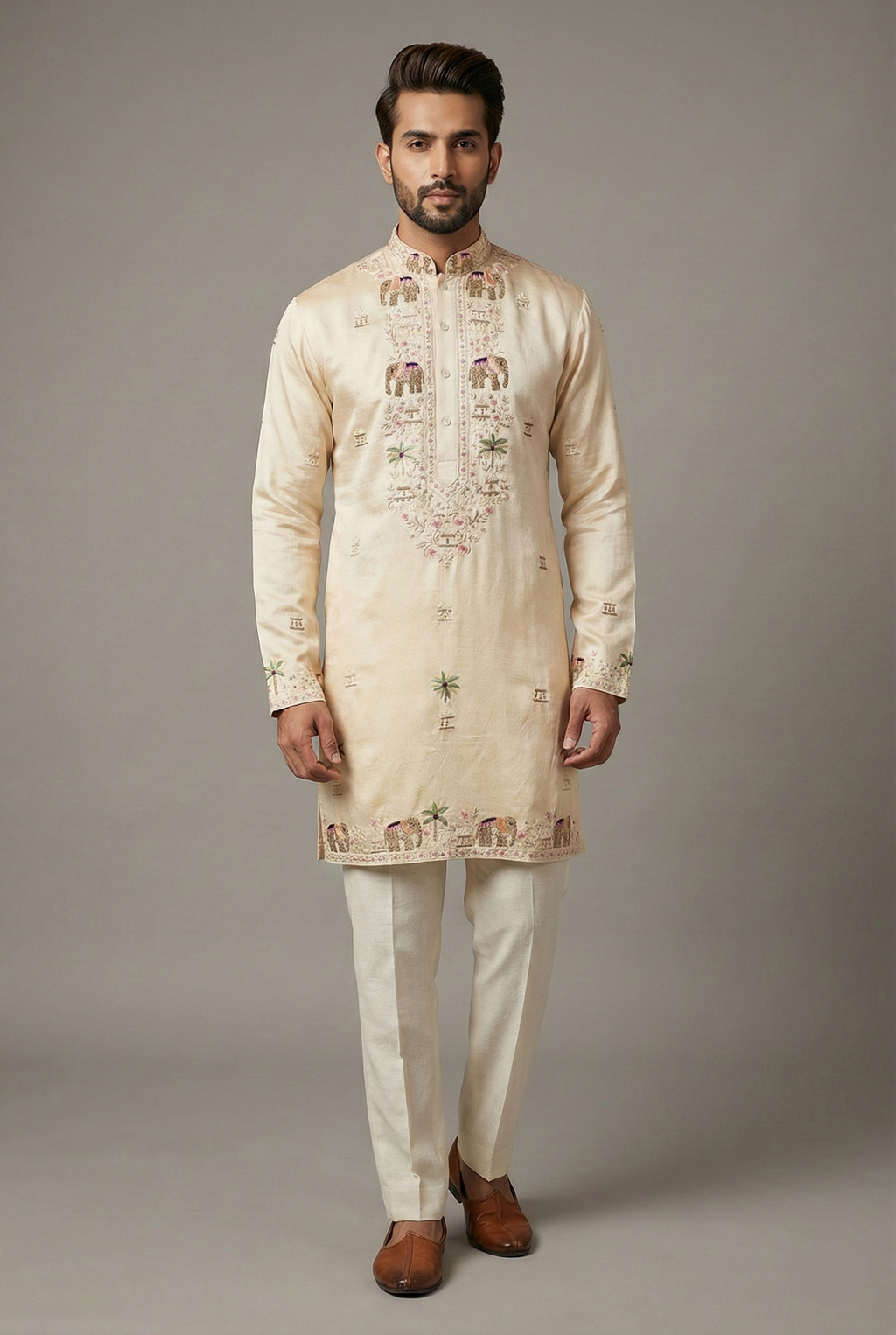 Ivory White Silk Sequin Embroidered Kurta Set - red silk saree embroidered