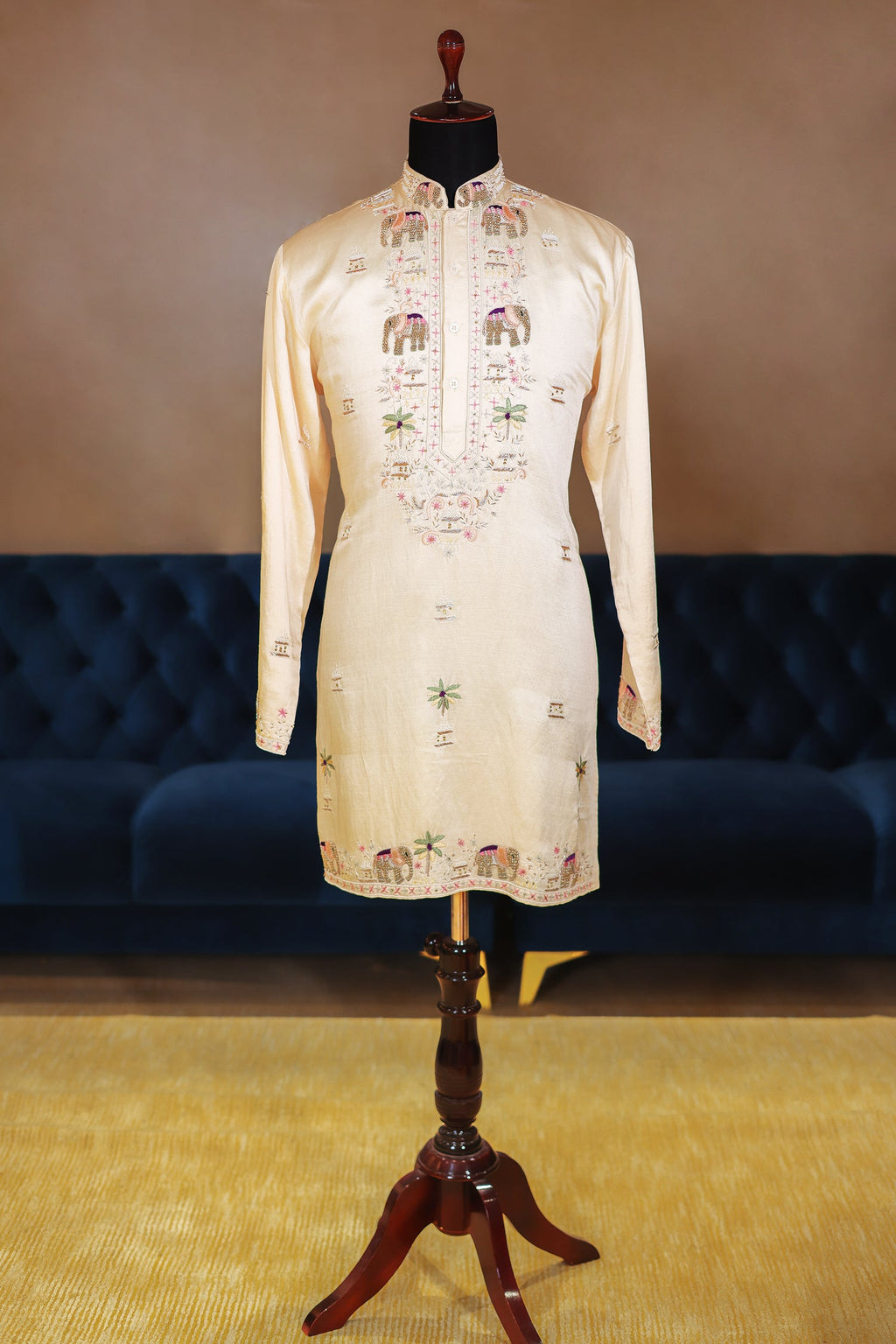 Ivory White Silk Sequin Embroidered Kurta Set - red silk saree embroidered