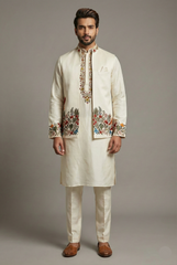 Ivory Beige Silk Kurta Set with Resham Embroidery