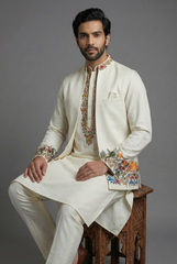 Ivory Beige Silk Kurta Set with Resham Embroidery