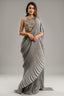 Grey Silk Heat Pleated Pre Stitched Fancy Saree - grey silk saree