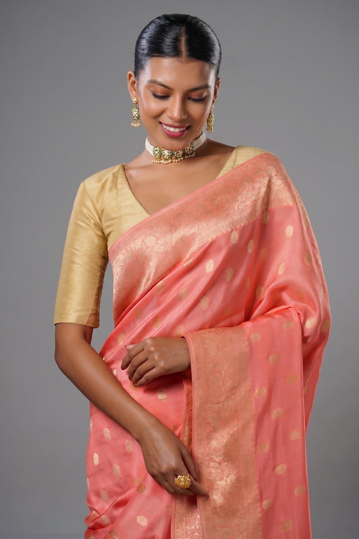 Flamingo Pink Woven Butti Saree in Muga Silk with Elephant and Peacock Motifs - pink silk saree