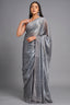 Grey Pearl and Diamond Work Embellished Saree in Organza - grey organza saree