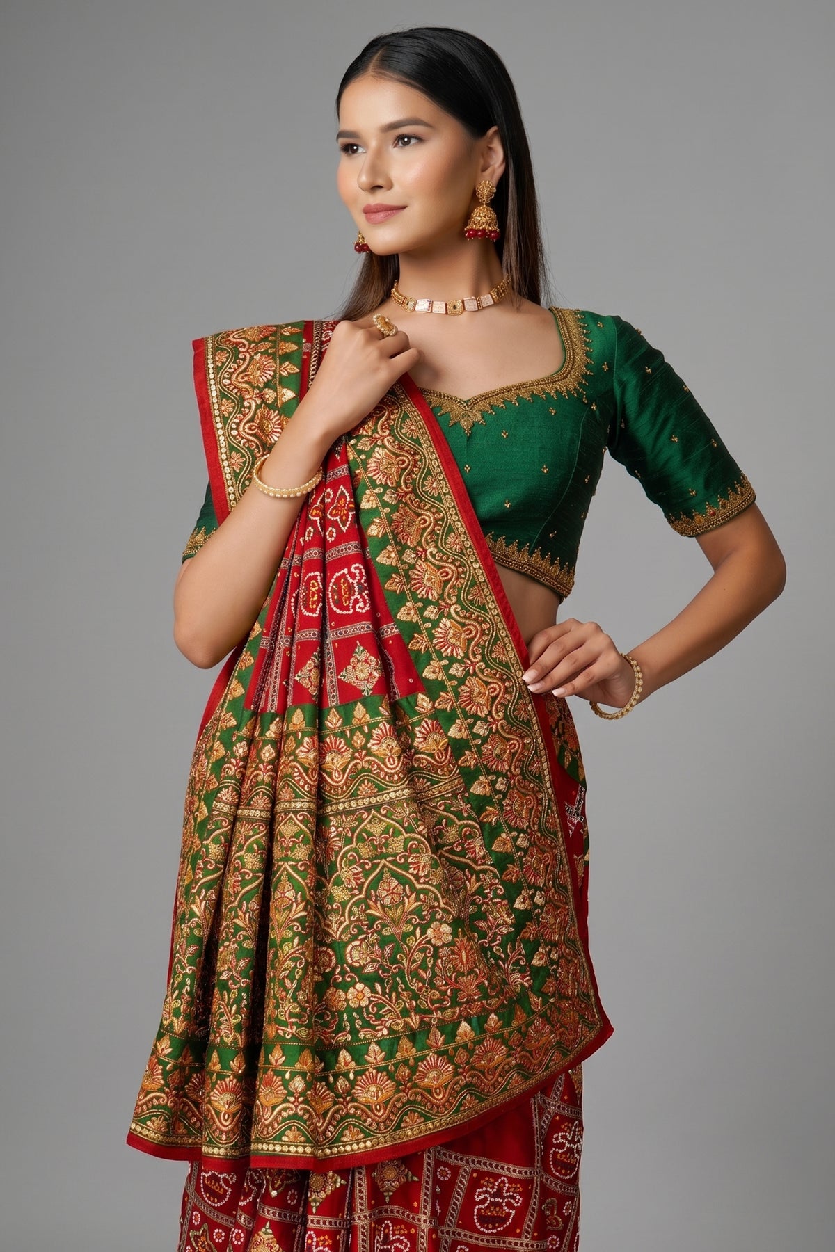 Maroon Traditional Gharchola Saree in Silk with All Over Embroidery - maroon silk saree embroidery