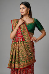 Maroon Traditional Gharchola Saree in Silk with All Over Embroidery - maroon silk saree embroidery
