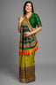 Olive Green Silk Broad Embroidered Border Saree with Tassels - red silk saree embroidered