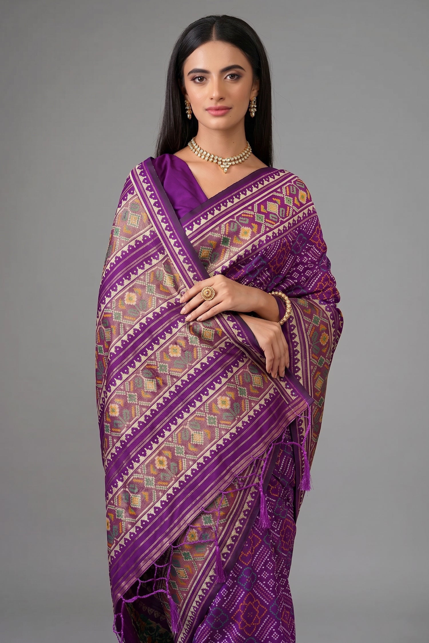 Violet Purple Traditional Patola Woven Saree in Silk - purple silk saree patola