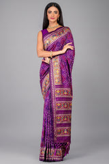 Violet Purple Traditional Patola Woven Saree in Silk - purple silk saree patola