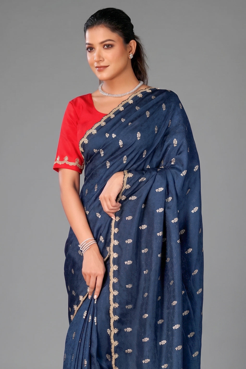 Peacock Blue Embroidery and Sequins Work Saree in Art Silk - blue silk saree embroidery