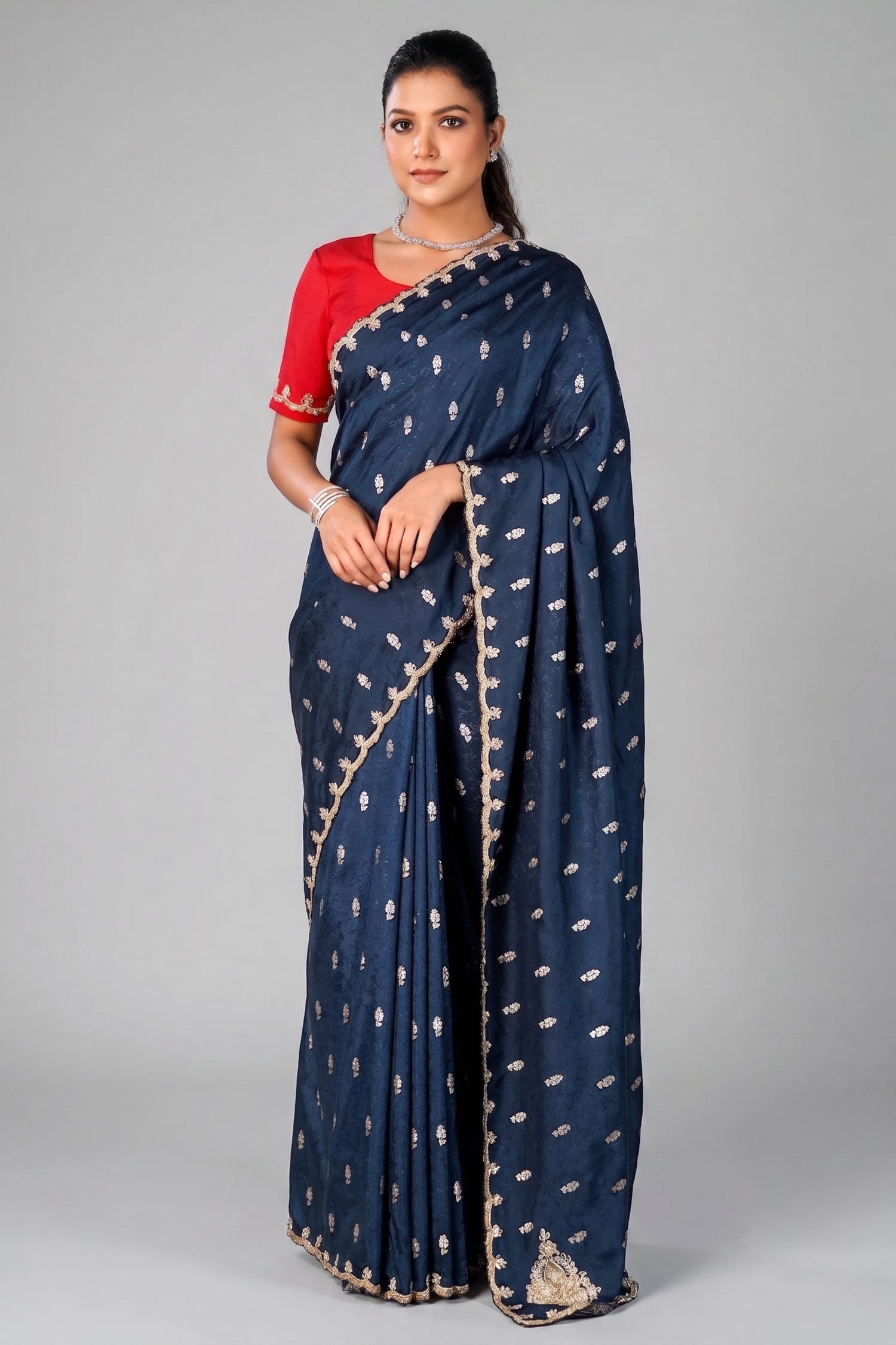 Peacock Blue Embroidery and Sequins Work Saree in Art Silk - blue silk saree embroidery Main image