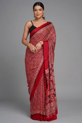 Maroon Art Silk Kalamkari Printed Saree with Paisley Motifs - maroon silk saree kalamkari