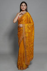 Orange Shimmer Organza Embroidered Saree - red organza saree embroidered