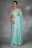 Light Blue Chiffon Organza Swarovski Worked Saree with Bead and Cutdana Lace