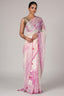 Off White and Pink Shimmer Floral Printed Saree with Green Highlights - green saree