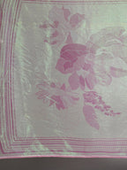 Off White and Pink Shimmer Floral Printed Saree with Green Highlights - green saree
