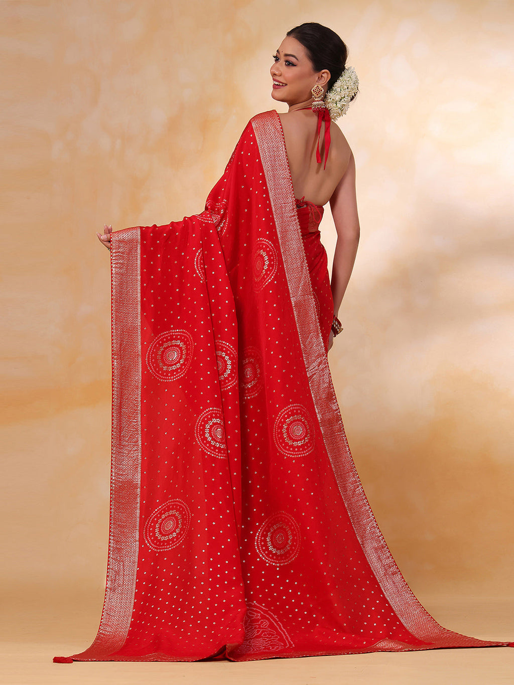 Red Art Silk Foil Printed Saree - red silk saree