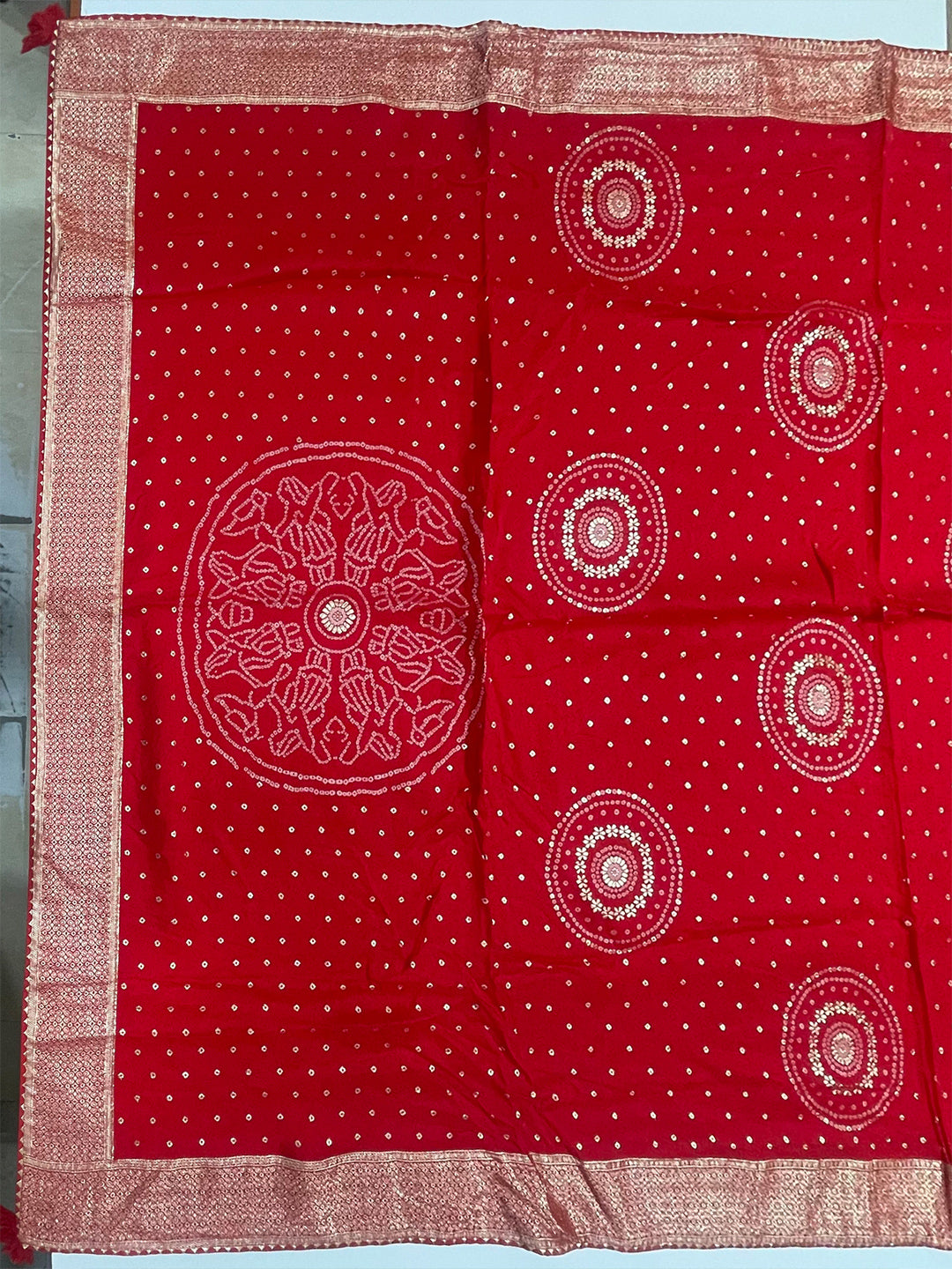 Red Art Silk Foil Printed Saree - red silk saree