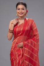 Pink Organza Tissue Saree with Weaving - pink organza saree