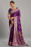 Palatinate Purple Satin Silk Bird and Animal Motif Woven Saree - purple silk saree