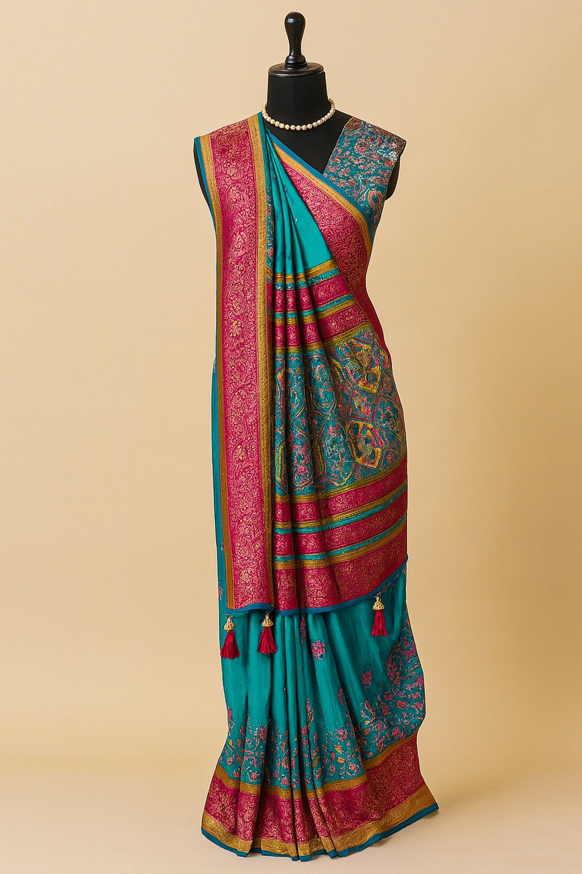 Sky Blue Modal Silk Printed Saree - blue silk saree