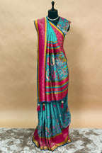 Sky Blue Modal Silk Printed Saree - blue silk saree