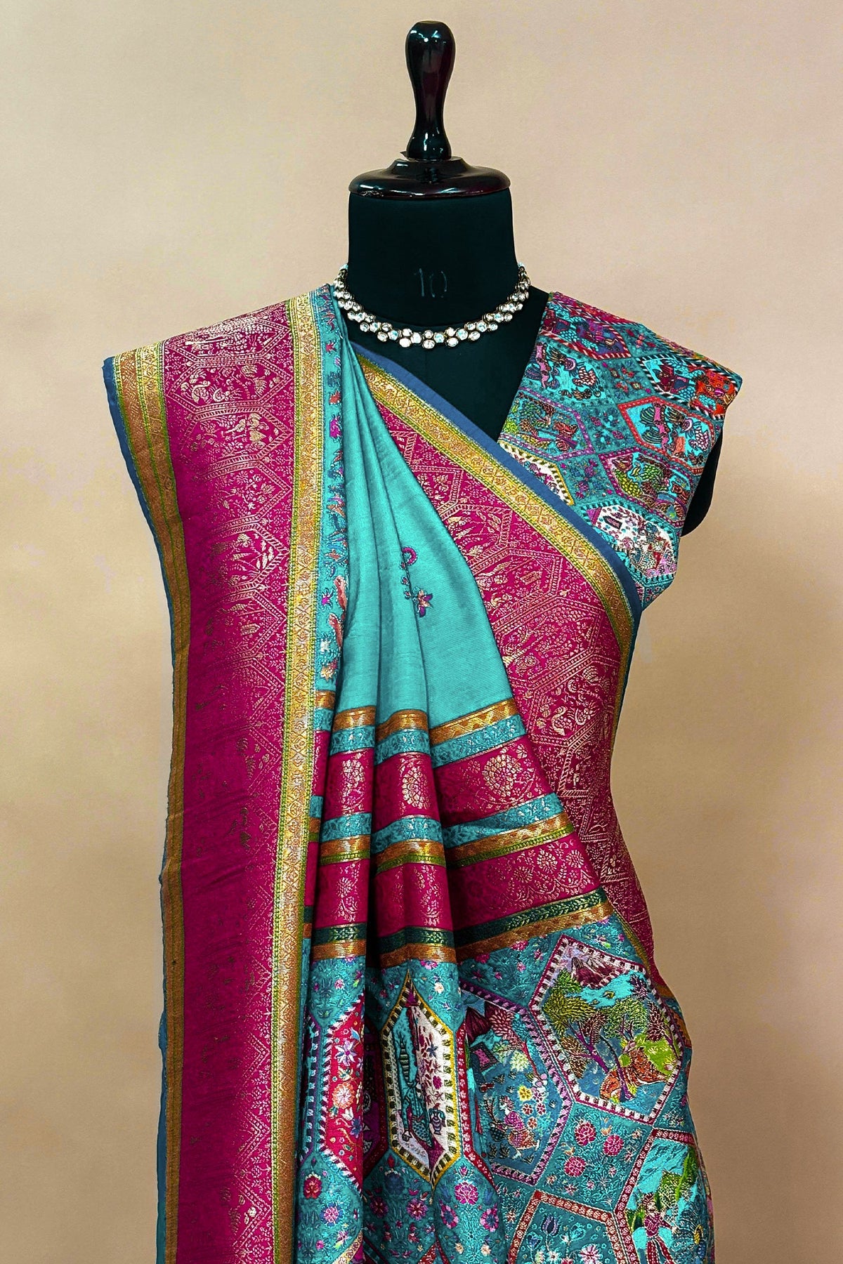Sky Blue Modal Silk Printed Saree - blue silk saree