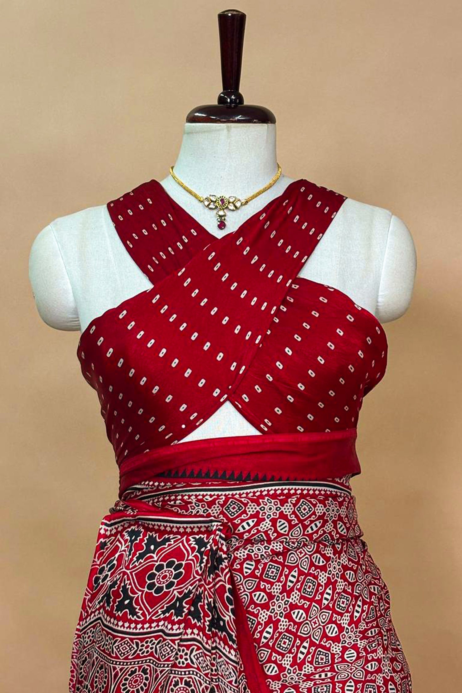 Maroon Modal Silk Ajrakh Printed Saree - maroon silk saree
