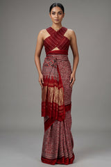 Maroon Modal Silk Ajrakh Printed Saree - maroon silk saree
