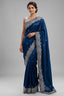 Rama Blue Organza Saree with Sequin and Cutdana Work Scallop Border - blue organza saree
