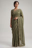Olive Green Organza Saree with Cutdana and Diamond Work - green organza saree
