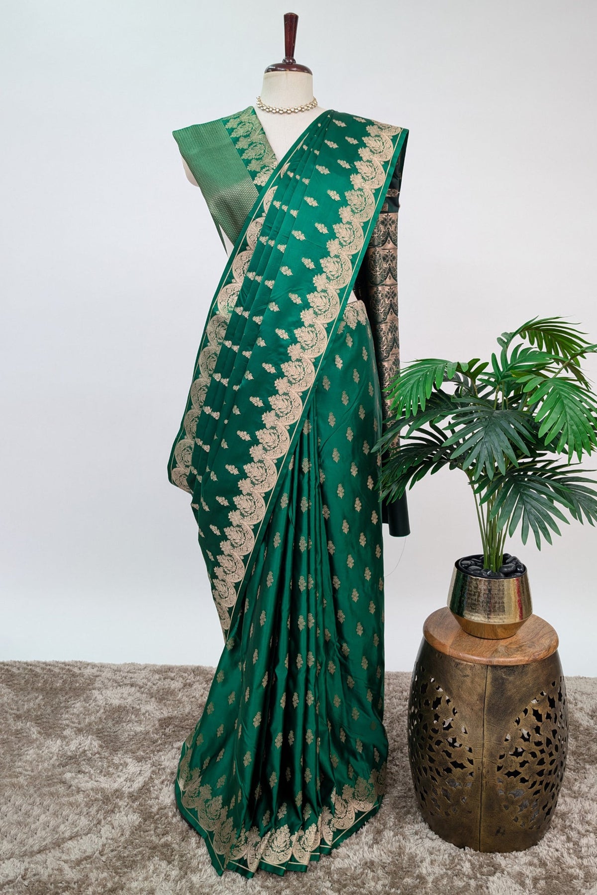 Green Modal Silk Woven Saree with Scallop Border