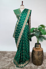 Green Modal Silk Woven Saree with Scallop Border