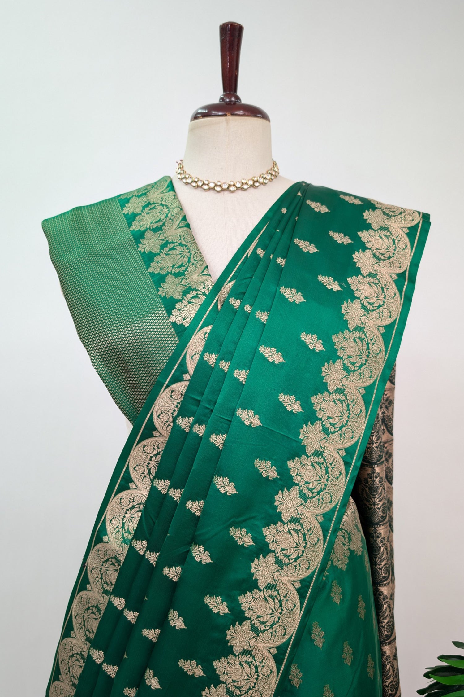 Green Modal Silk Woven Saree with Scallop Border