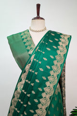 Green Modal Silk Woven Saree with Scallop Border
