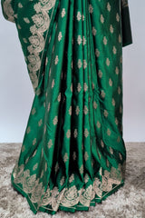Green Modal Silk Woven Saree with Scallop Border