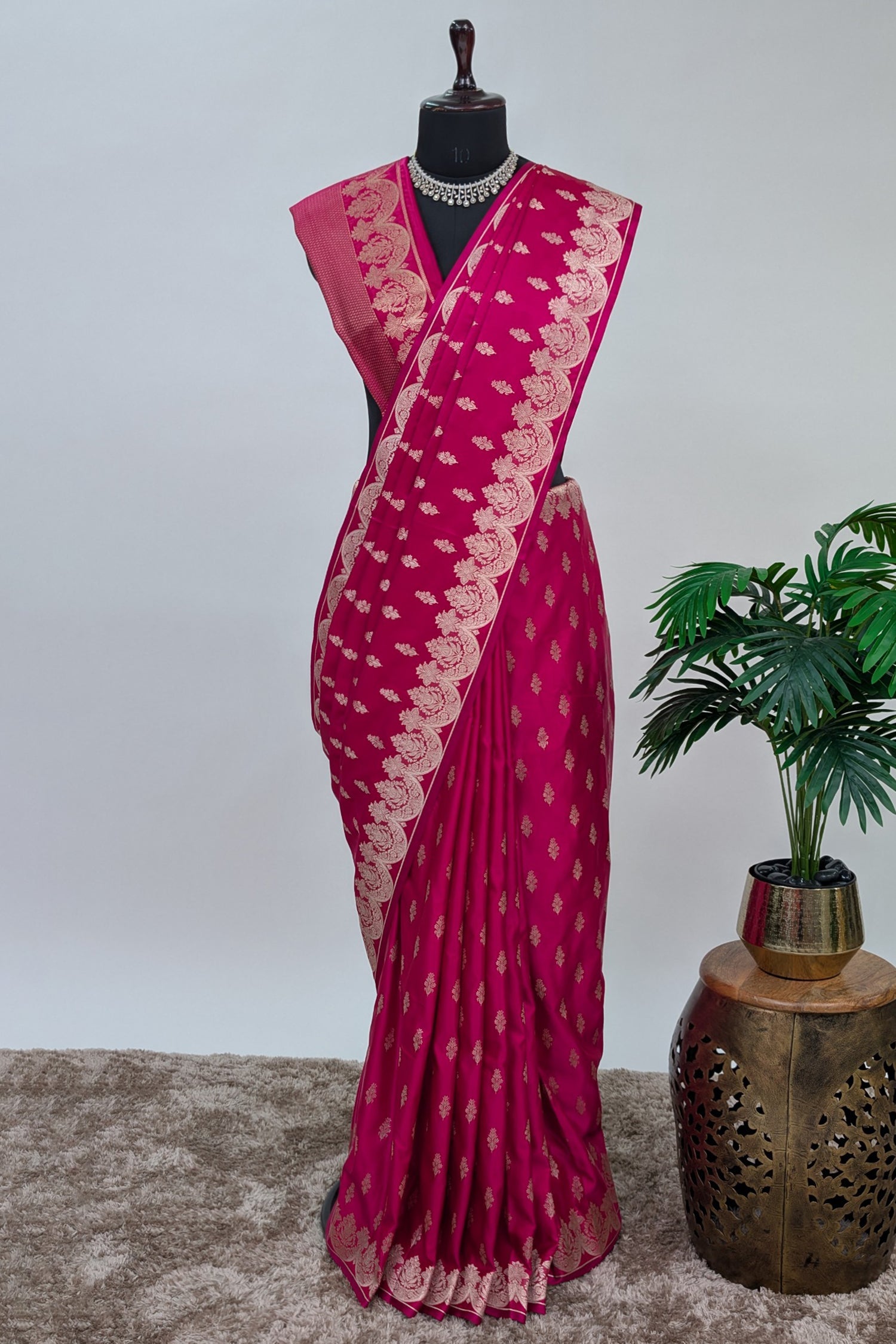 Rani Pink Modal Silk Woven Saree with Scallop Border